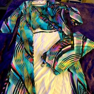 3 piece Long open flowing Jacket tank & pants elastic waist and gathered ankles